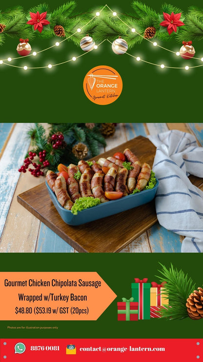 Gourmet Chicken Chipolata Sausage Wrapped with Turkey Bacon