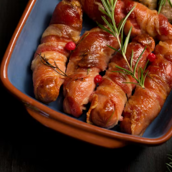 Gourmet Chicken Chipolata Sausage Wrapped with Turkey Bacon